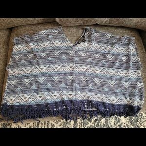 Almost Famous Blue Fringed Poncho Cover-Up